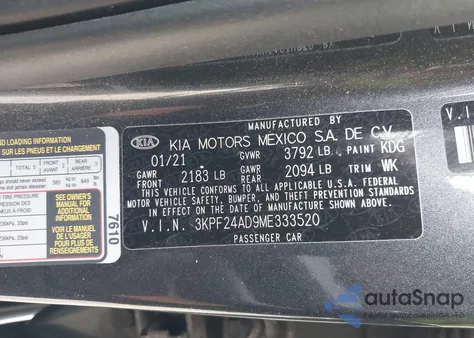 2021 Kia Forte Fe/Lxs from USA, damaged, VIN 3KPF24AD9ME333520